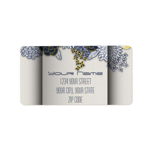 Sophisticated Navy en Geel Bloemen Adres Label (Voorkant)