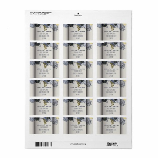 Sophisticated Navy en Geel Bloemen Adres Label (Full Sheet)