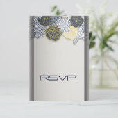 Sophisticated Navy en gele bloemen RSVP (Staand voorkant)
