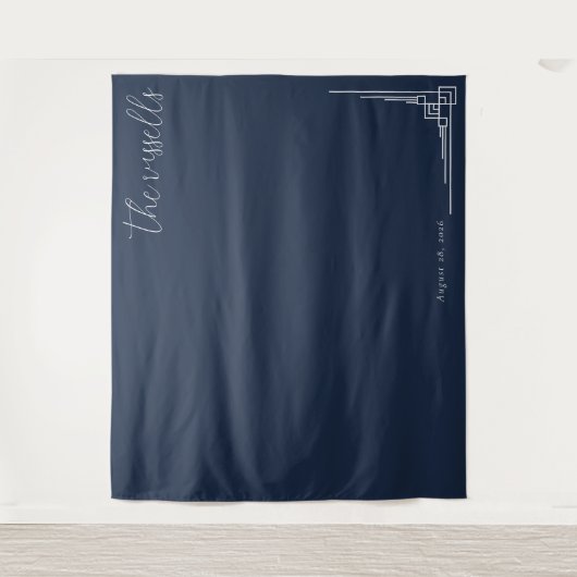 Sophisticated Navy Geometric Lines Wandkleed (Voorkant)