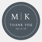 Sophisticated Navy Initials Thank You Ronde Sticker (Voorkant)
