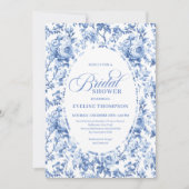 Sophisticated Navy Toile Rose Bridal Shower Invite Kaart (Voorkant)