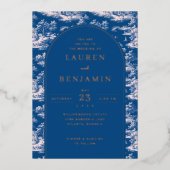 Sophisticated Navy Vintage Landscape Folie Uitnodiging (Voorkant)