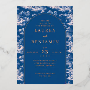 Sophisticated Navy Vintage Landschap Folie Uitnodiging