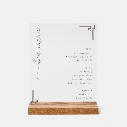 Sophisticated Off-White Minimalist Bar Menu Acryl Bord (Voorkant)