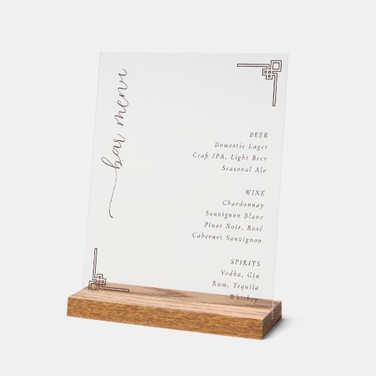 Sophisticated Off-White Minimalist Bar Menu Acryl Bord (Hoek)