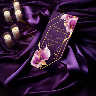 Sophisticated Paarse en gouden Calla Lily bruiloft Programmakaart