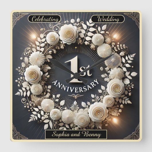 Sophisticated Paper Wreath voor Liefde Vierkante Klok (Voorkant)