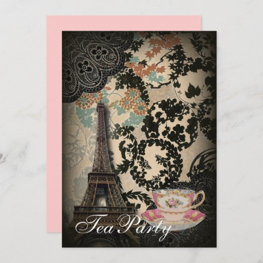 Sophisticated Paris floral Lace  theefeest Kaart (Voorkant / Achterkant)