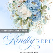 Sophisticated Pastel Blue Floral Wedding RSVP Card Kaartje