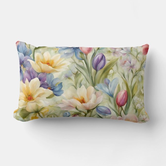 Sophisticated Pastel Spring Flowers. schilderij Kussen (Voorkant)