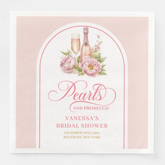 Sophisticated Pearls and Prosecco Bridal Shower Servet (Voorkant)