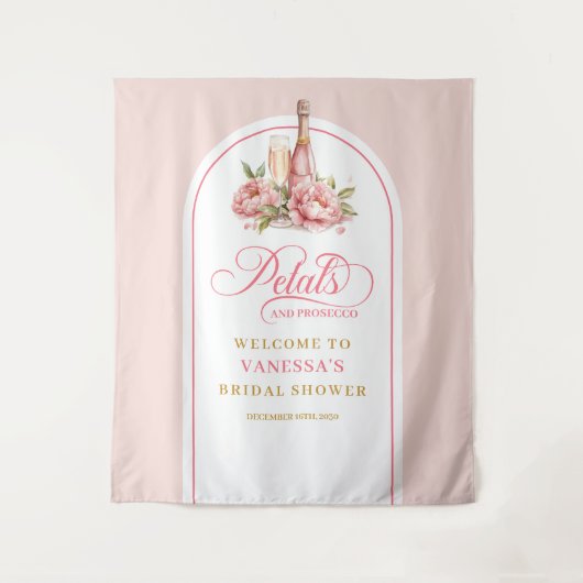 Sophisticated petals and prosecco wedding backdrop wandkleed (Voorkant)