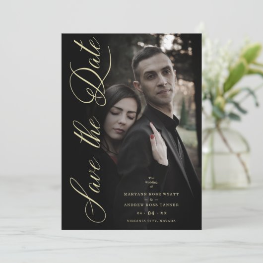 Sophisticated Photo Engaged Couple Wedding Covid19 Save The Date (Staand voorkant)