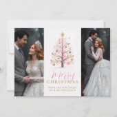 Sophisticated Pink First Christmas Wedding Tree Feestdagenkaart (Voorkant)