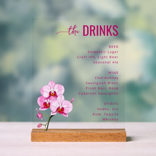 Sophisticated Pink Floral Beverage Menu Acryl Bord (Neutraal)
