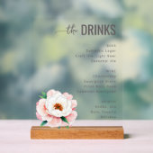 Sophisticated Pink Floral Beverage Menu Acryl Bord (Neutraal)