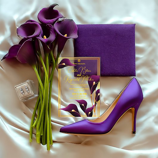 Sophisticated Purple Calla Lily Wedding Acryl Uitnodigingen