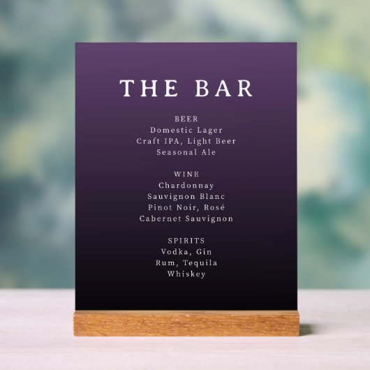 Sophisticated Purple Gradient Bar Menu Acryl Bord (Neutraal)