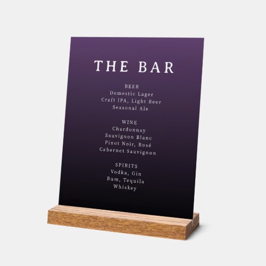 Sophisticated Purple Gradient Bar Menu Acryl Bord (Hoek)