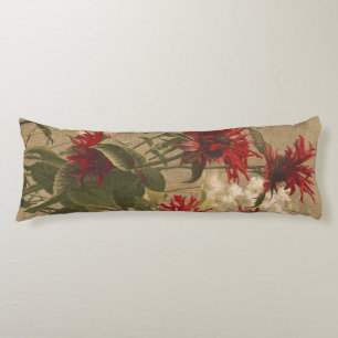 Sophisticated Red & Bourgogne Bloemen tegen beige Lichaamskussen