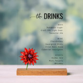 Sophisticated Red Floral Beverage Menu Acryl Bord (Neutraal)