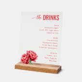 Sophisticated Red Floral Beverage Menu Acryl Bord (Hoek)