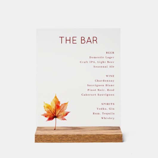 Sophisticated Red Serif Bar Menu Sign Acryl Bord (Voorkant)