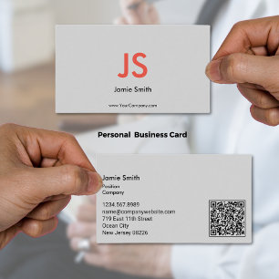 Sophisticated Rode Initialen QR-code Zwart & Grijs Visitekaartje