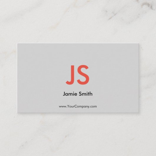 Sophisticated Rode Initialen QR-code Zwart & Grijs Visitekaartje (Voorkant)