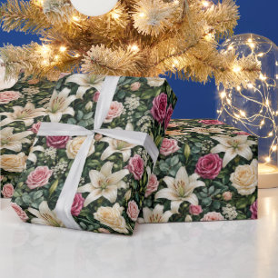 Sophisticated Roos Lelie Groene Boeket Cadeaupapier