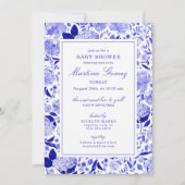 Sophisticated Royal Blue Floral Baby shower Kaart (Voorkant)