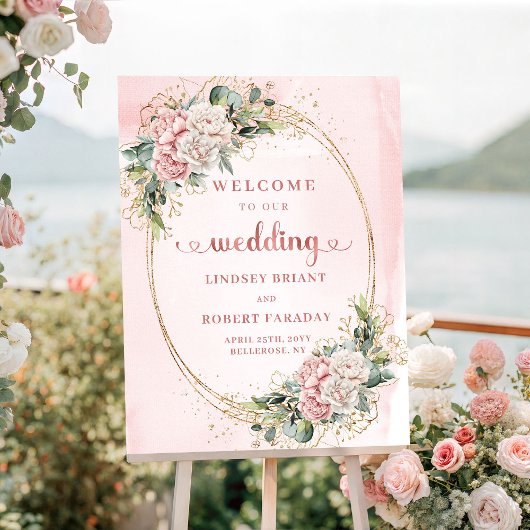 Sophisticated Roze Goud Stof Roze Welkom Poster