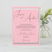 Sophisticated Roze & Zilveren bruiloft uitnodiging (Staand voorkant)