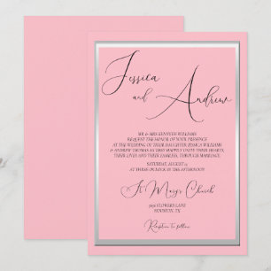 Sophisticated Roze & Zilveren bruiloft uitnodiging