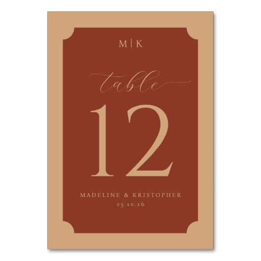 Sophisticated Rust Table Number Kaart (Voorkant)