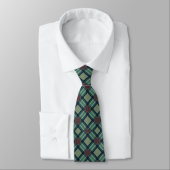 Sophisticated Sage Green and Navy Geometric Plaid  Stropdas (Gebonden)