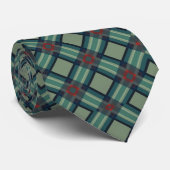 Sophisticated Sage Green and Navy Geometric Plaid  Stropdas (Opgerold)