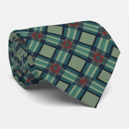 Sophisticated Sage Green and Navy Geometric Plaid  Stropdas