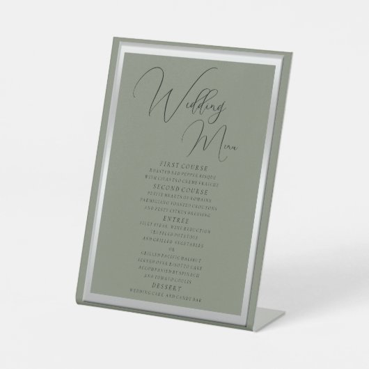 Sophisticated Sage & Silver Wedding Menu Reclamebord Met Voetstuk (Voorkant)
