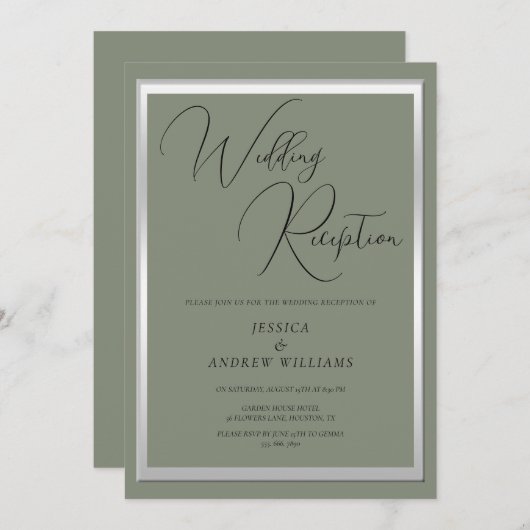Sophisticated Sage & Zilver bruiloft receptie Kaart (Voorkant / Achterkant)