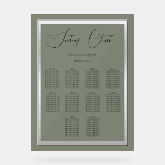 Sophisticated Sage & Zilveren bruiloft Acryl Bord (Voorkant)