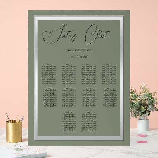 Sophisticated Sage & Zilveren bruiloft Acryl Bord (Huwelijk)