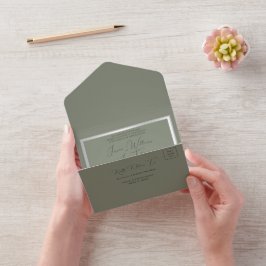 Sophisticated Sage & Zilveren bruiloft All In One Uitnodiging