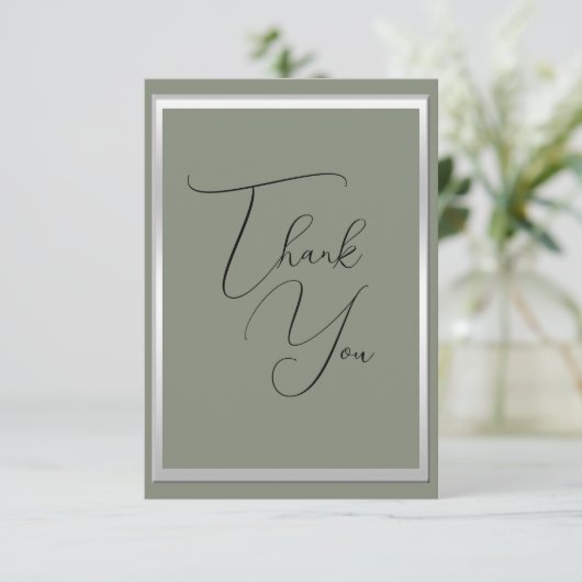 Sophisticated Sage & Zilveren bruiloft Bedankkaart (Staand voorkant)