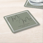 Sophisticated Sage & Zilveren bruiloft Kartonnen Onderzetters (Schuin)