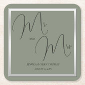 Sophisticated Sage & Zilveren bruiloft Kartonnen Onderzetters (Voorkant)