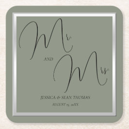 Sophisticated Sage & Zilveren bruiloft Kartonnen Onderzetters
