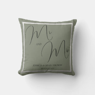 Sophisticated Sage & Zilveren bruiloft Kussen