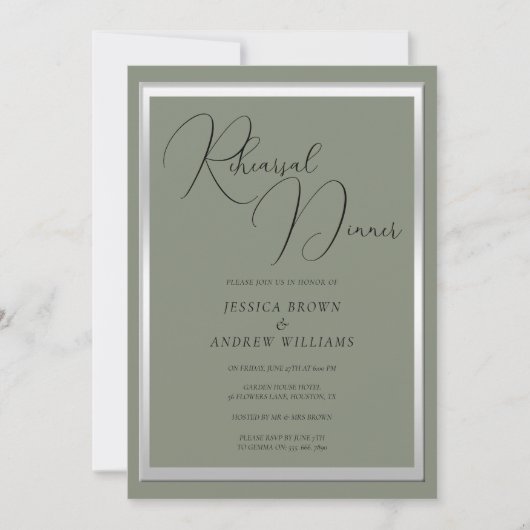 Sophisticated Sage Zilveren bruiloft repetitie din Kaart (Voorkant)